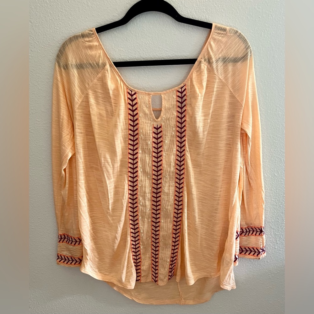 American Eagle Outfitters Orange Sheer Women’s Long Sleeve Blouse - Size L